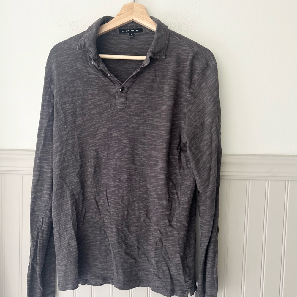 Robert Barakett Small Dark Gray Charcoal Polo Button Long Sleeve Shirt